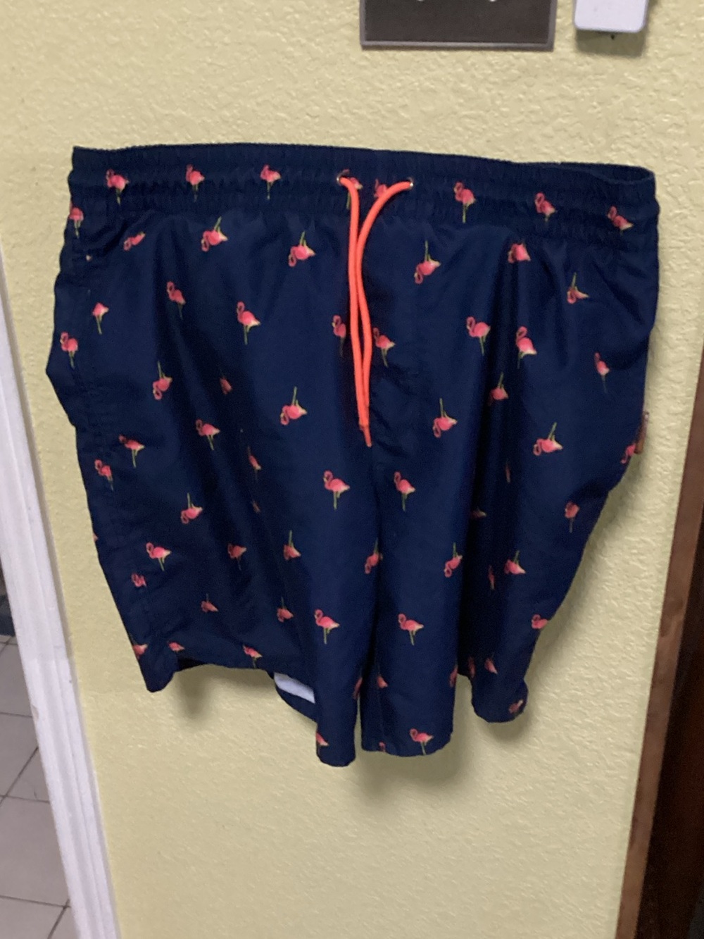 Old Navy Navy Swim Trunks with Pink Flamingo Motif